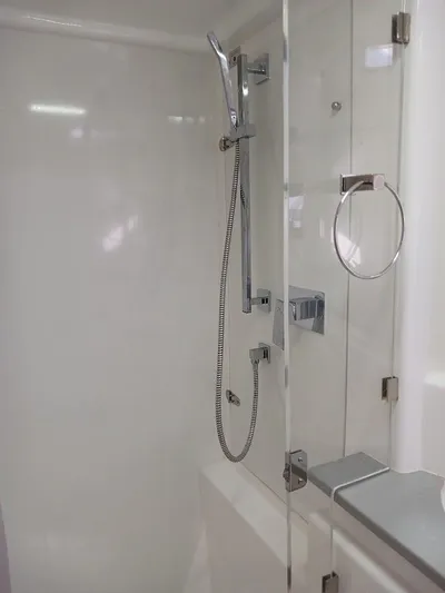 Whimsea II Yacht Photos Pics Modern shower in 2018 Leopard 51 Powercat yacht bathroom.