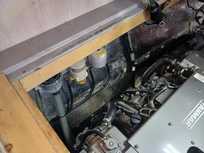 Whimsea II Yacht Photos Pics Engine compartment of 2018 Leopard 51 Powercat with visible Yanmar engine components.