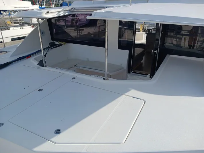 Whimsea II Yacht Photos Pics 2018 Leopard 51 Powercat yacht deck with sleek design and spacious layout.