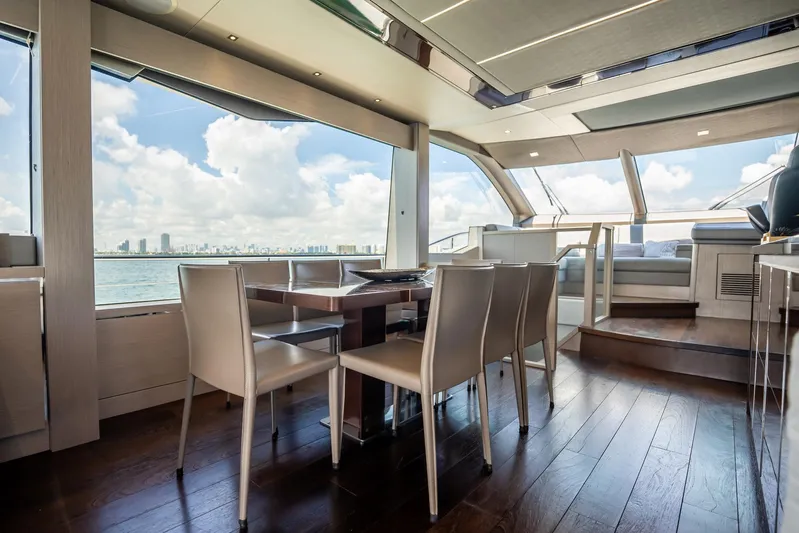 Do It Anyway Yacht Photos Pics Luxurious interior of 2018 Sunseeker 76 Yacht with panoramic ocean views.