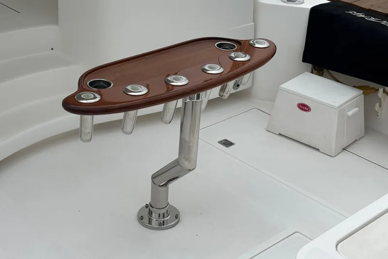  Yacht Photos Pics Fishing rod holder on 2010 Cabo 36 Express boat deck.