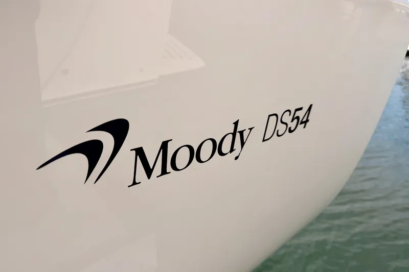 Cross Wind Yacht Photos Pics Moody Decksaloon 54 yacht logo on hull, 2016 model.
