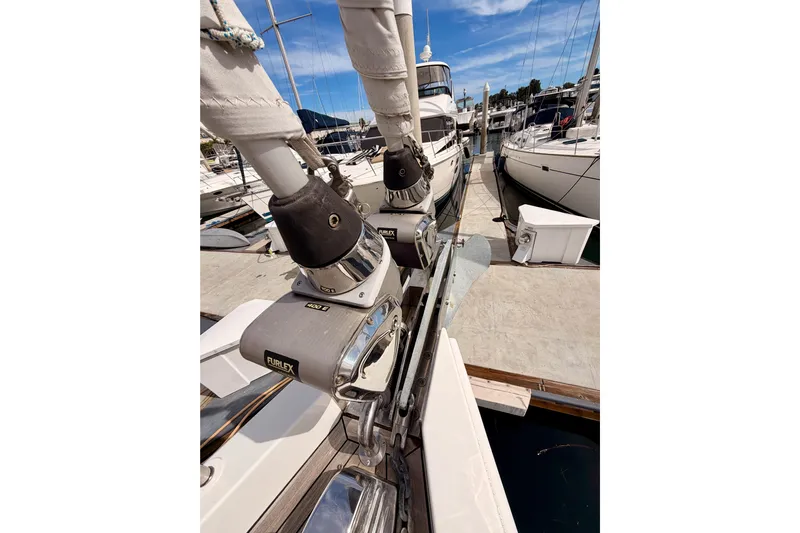 Cross Wind Yacht Photos Pics Moody Decksaloon 54 sailboat, 2016 model, docked with visible furling system.