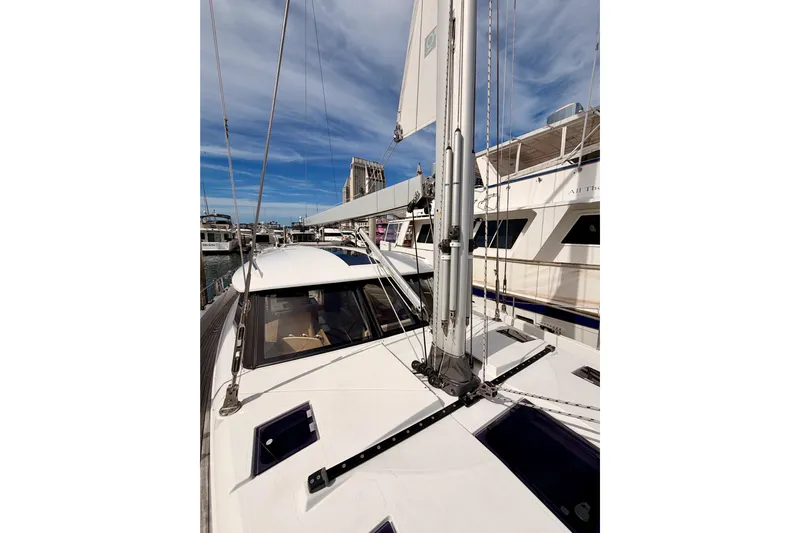 Cross Wind Yacht Photos Pics 2016 Moody Decksaloon 54 yacht docked, showcasing sleek design and modern rigging.