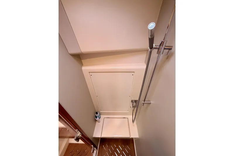 Cross Wind Yacht Photos Pics Shower area in 2016 Moody Decksaloon 54 yacht, featuring sleek design and modern fixtures.