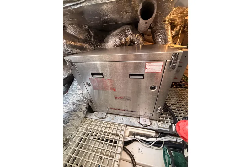 Cross Wind Yacht Photos Pics Engine room of 2016 Moody Decksaloon 54 yacht with machinery and ductwork.