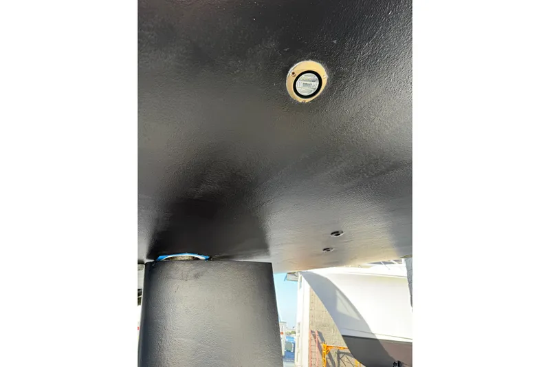 Cross Wind Yacht Photos Pics Underside view of 2016 Moody Decksaloon 54 yacht hull with visible fittings.