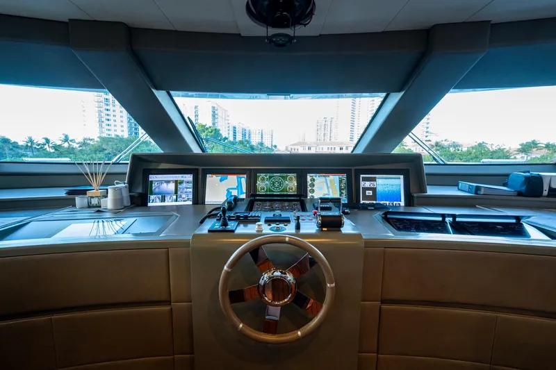 Mr. D Yacht Photos Pics Luxurious helm of 2015 Benetti 140 yacht with advanced navigation systems.