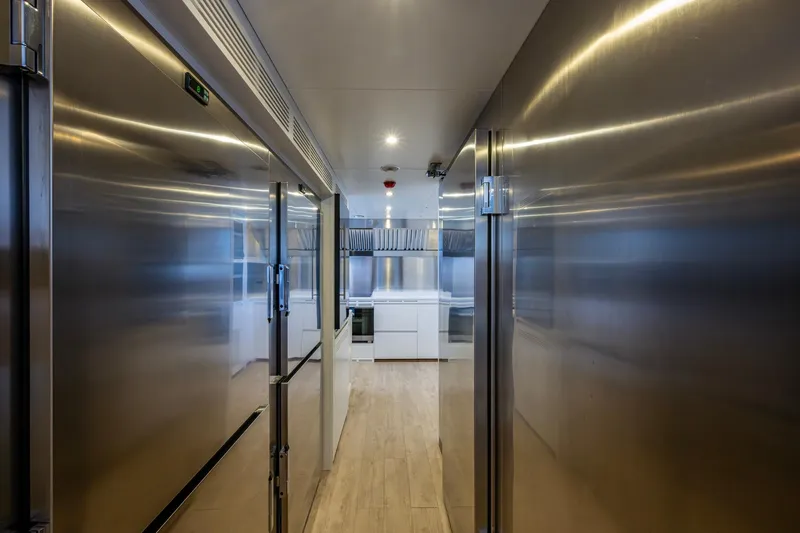 Mr. D Yacht Photos Pics Modern stainless steel kitchen interior on 2015 Benetti 140 yacht.