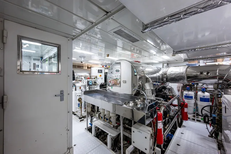 Mr. D Yacht Photos Pics Engine room of 2015 Benetti 140 yacht, featuring advanced machinery and equipment.