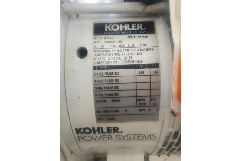  Yacht Photos Pics Kohler power system label on Regal Commodore 4060, 2007 model, diesel generator specifications.