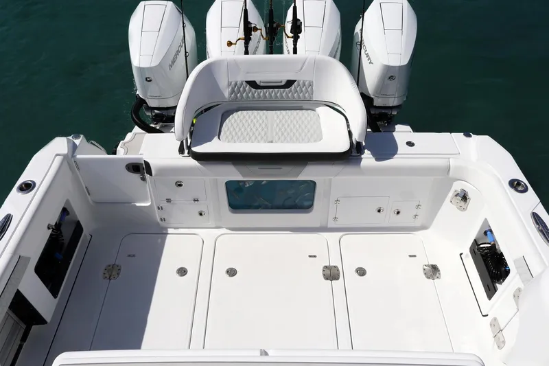  Yacht Photos Pics Manufacturer Provided Image: 2026 Blackfin 400 CC boat deck with four Mercury outboard engines.