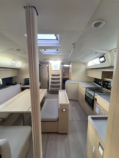 Aita Pea Pea III Yacht Photos Pics Interior of 2020 Beneteau Oceanis 46.1 yacht, featuring modern kitchen and dining area.