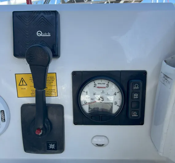 Aita Pea Pea III Yacht Photos Pics Control panel of a 2020 Beneteau Oceanis 46.1 sailboat with gauges and switches.
