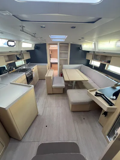 Aita Pea Pea III Yacht Photos Pics Spacious interior of 2020 Beneteau Oceanis 46.1 yacht with modern kitchen and dining area.