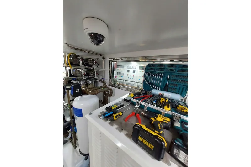  Yacht Photos Pics Engine room of 2022 Benetti B.NOW yacht with tools and equipment.