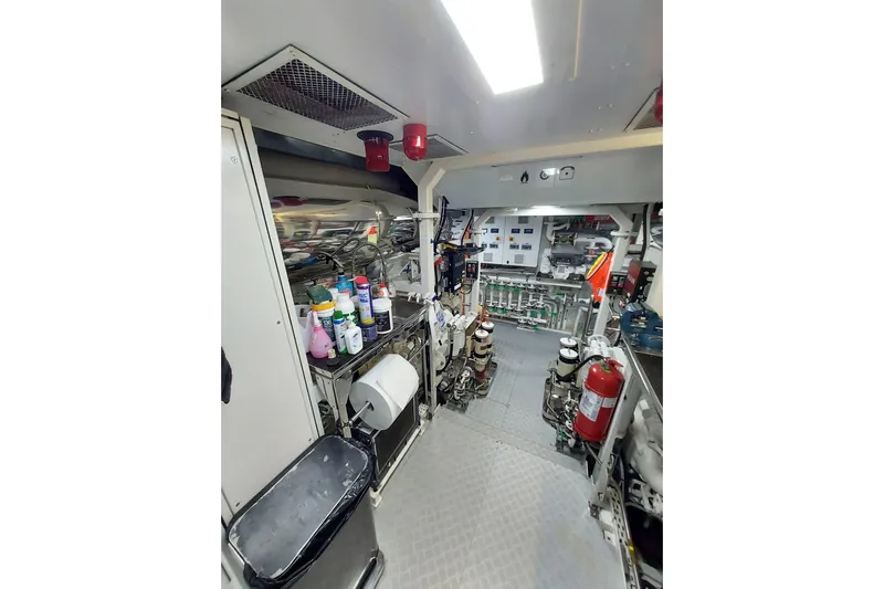  Yacht Photos Pics Engine room of 2022 Benetti B.NOW yacht, featuring equipment and maintenance supplies.