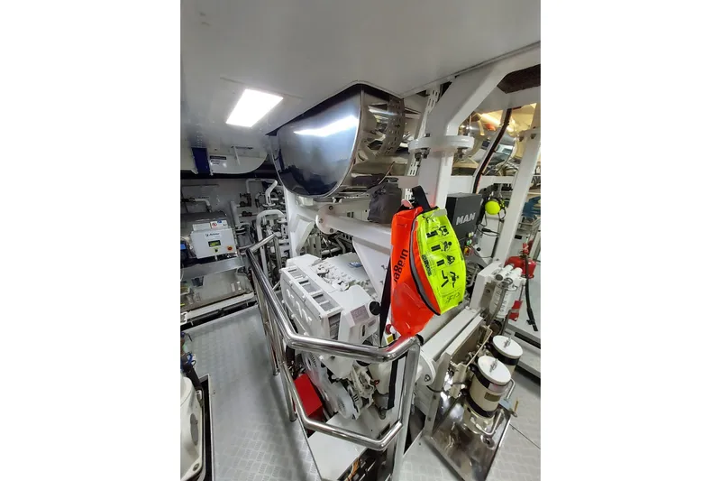  Yacht Photos Pics Engine room of 2022 Benetti B.NOW yacht, featuring advanced machinery and safety equipment.