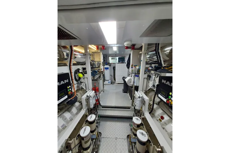  Yacht Photos Pics Engine room of 2022 Benetti B.NOW yacht, featuring advanced machinery and equipment.