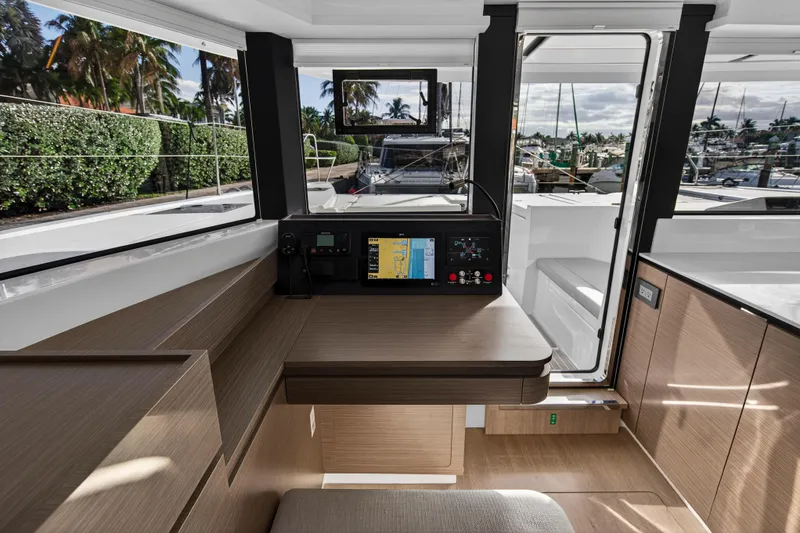  Yacht Photos Pics Modern interior of 2025 Leopard 46 yacht with navigation system and sleek design.