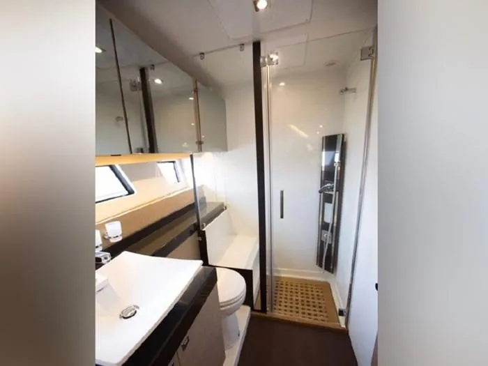  Yacht Photos Pics Luxurious bathroom on a 2016 Prestige 560 yacht.
