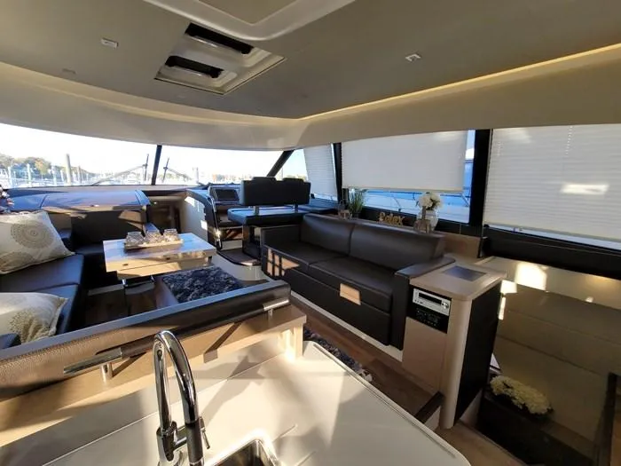  Yacht Photos Pics Luxurious interior of a 2016 Prestige 560 yacht.
