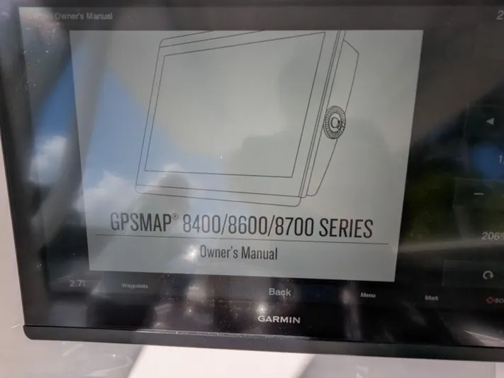  Yacht Photos Pics Garmin GPSMAP 8400/8600/8700 series owner's manual displayed on a screen.