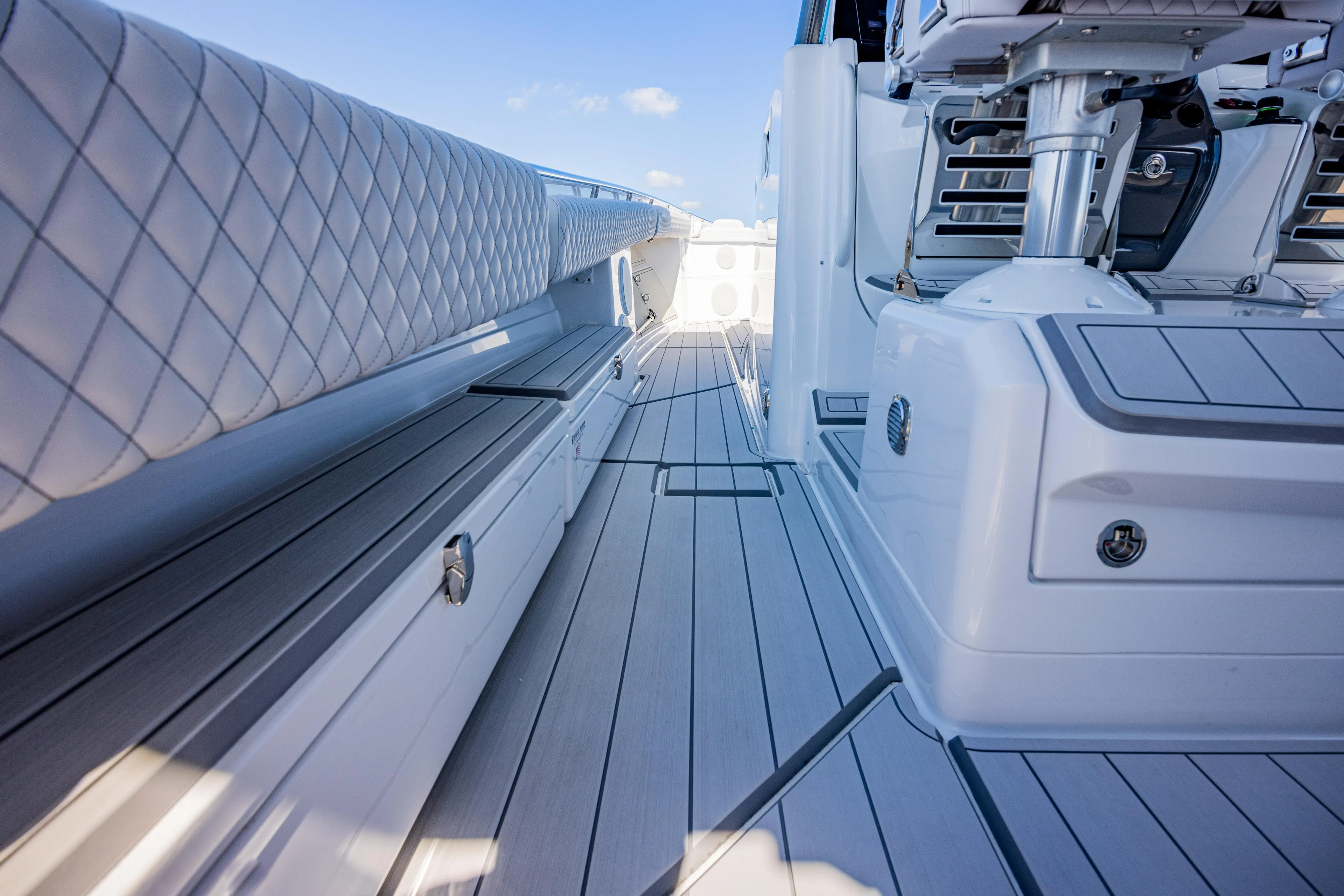  Yacht Photos Pics 2024 HCB 53 Suenos luxury boat interior with sleek seating and modern design.