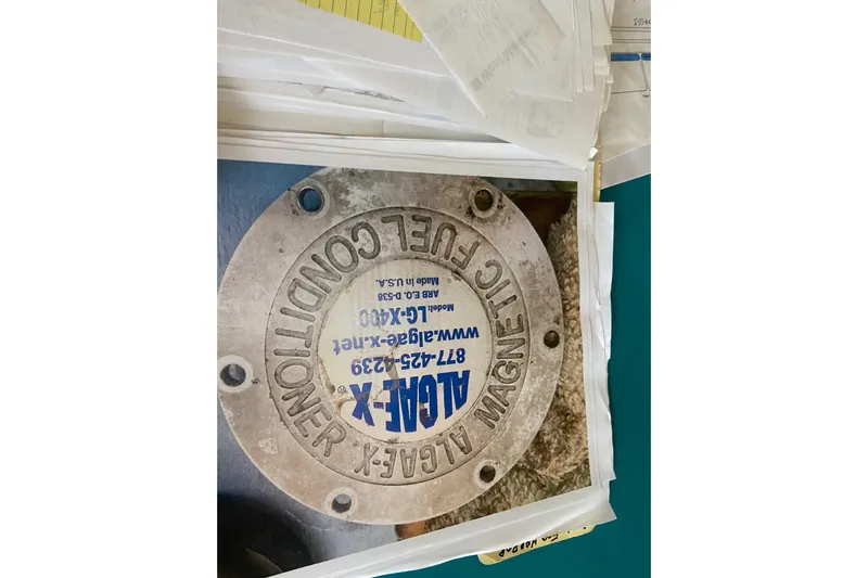 Belle La Vie Sur La Mer Yacht Photos Pics 2001 Egg Harbor 37 Convertible boat component with ALGAE-X magnetic fuel conditioner.