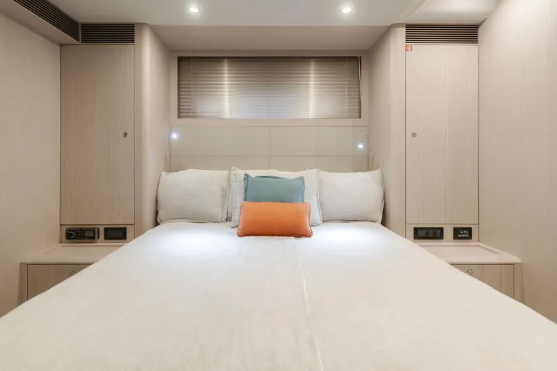 Pergola Yacht Photos Pics Luxurious bedroom interior of 2016 Riva 63 Virtus yacht with modern design.