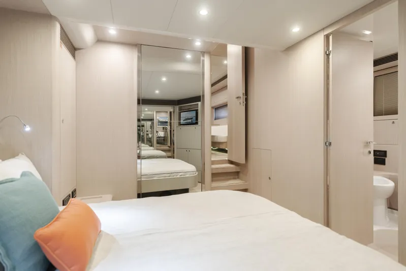 Pergola Yacht Photos Pics Luxurious bedroom interior of 2016 Riva 63 Virtus yacht with modern design.