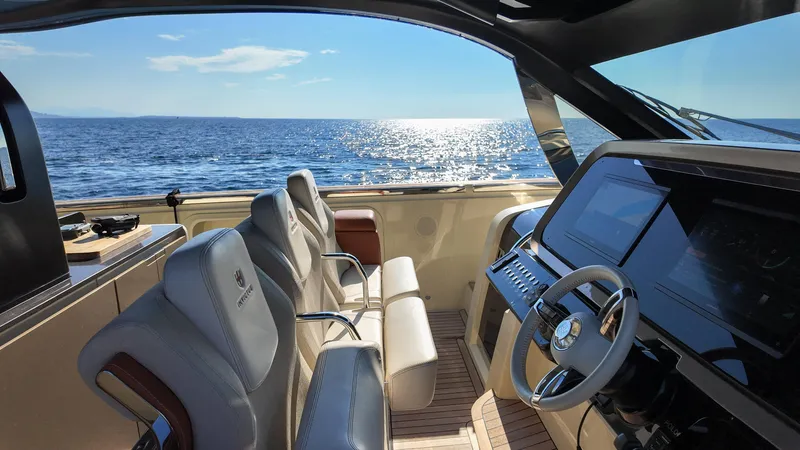  Yacht Photos Pics Luxurious Invictus TT460 yacht interior with ocean view, 2020 model.