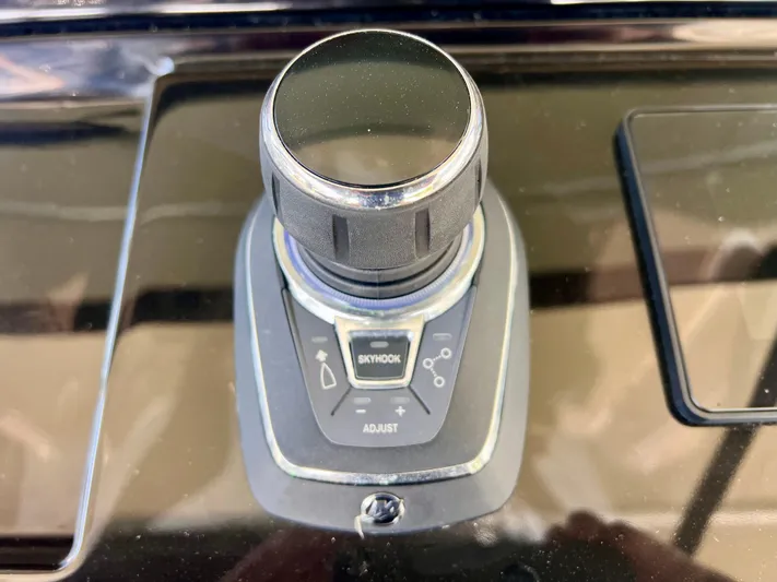  Yacht Photos Pics Joystick control on 2024 Pardo Yachts P38 dashboard, featuring Skyhook technology.