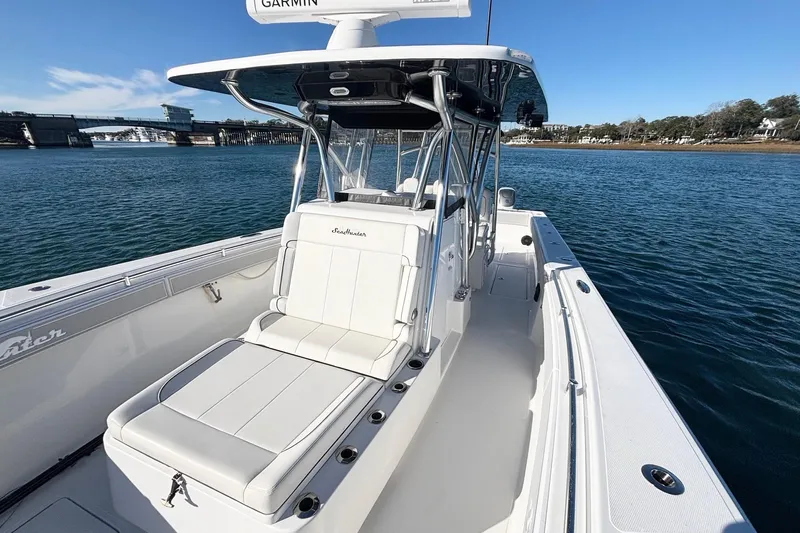  Yacht Photos Pics 2024 SeaHunter 39 Tournament boat on water, featuring sleek design and comfortable seating.