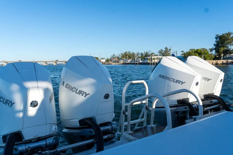 Yacht Photos Pics Four Mercury outboard engines on a 2022 World Cat 400 CC-X boat.