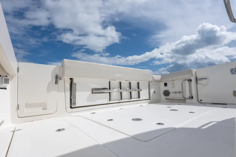  Yacht Photos Pics 2018 Boston Whaler 420 Outrage deck with clear sky background.