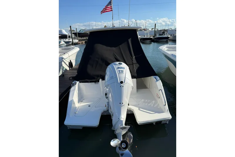  Yacht Photos Pics 2024 Pursuit DC 246 Dual Console boat with Yamaha 300 V6 engine at marina.
