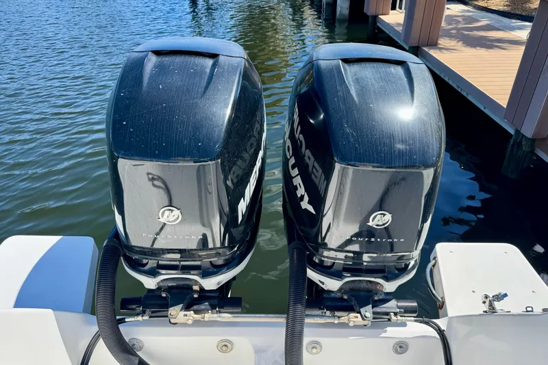  Yacht Photos Pics Twin Mercury outboard engines on a 2014 Intrepid 327 Center Console boat.