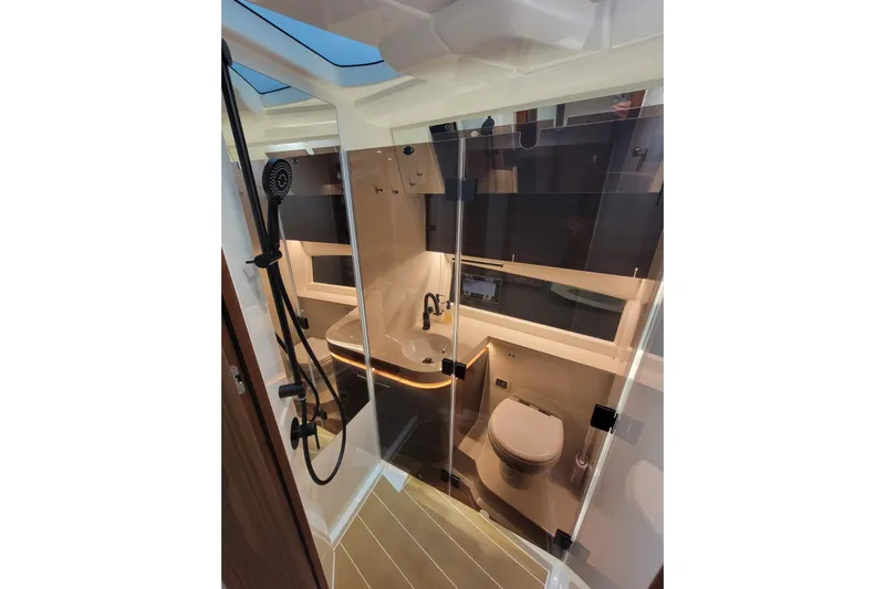 Soul Yacht Photos Pics Luxurious bathroom interior of 2025 Marex 440 Gourmet Cruiser yacht.