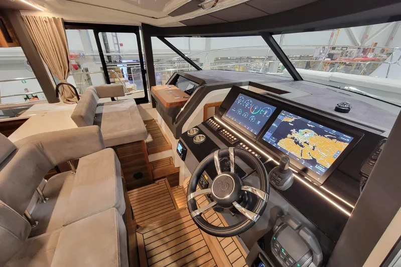 Soul Yacht Photos Pics Interior of 2025 Marex 440 Gourmet Cruiser with advanced navigation system and luxurious seating.