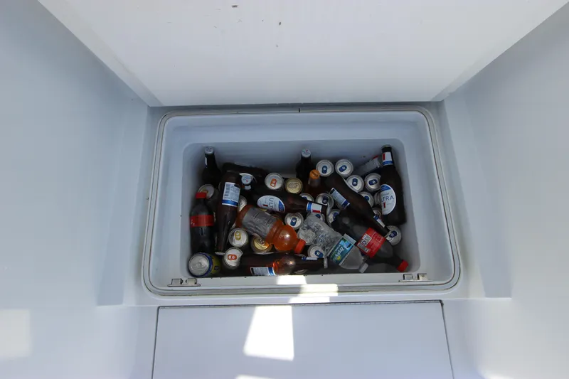  Yacht Photos Pics Cooler filled with assorted drinks on a 2004 Hatteras 60 Convertible yacht.