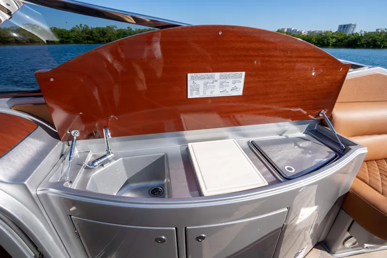 Mia Mia Yacht Photos Pics 2020 Riva Aquariva Super boat interior with sink and countertop.