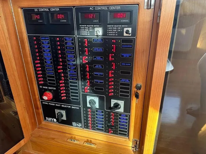 Carmella Yacht Photos Pics Electrical control panel on a 2019 Kadey-Krogen 44AE yacht.