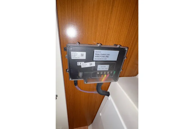 Sea Fever IV Yacht Photos Pics Motor control unit in 2022 Catalina 355 yacht, mounted on wooden panel.