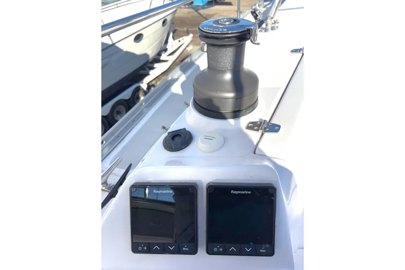 Sea Fever IV Yacht Photos Pics Catalina 355 sailboat cockpit with Raymarine displays and winch, 2022 model.