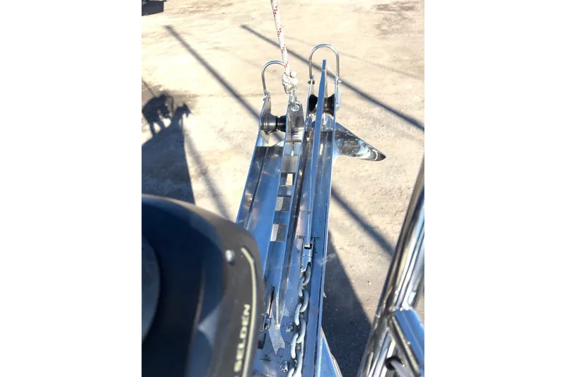 Sea Fever IV Yacht Photos Pics Catalina 355 sailboat anchor system, 2022 model, featuring polished metal components.