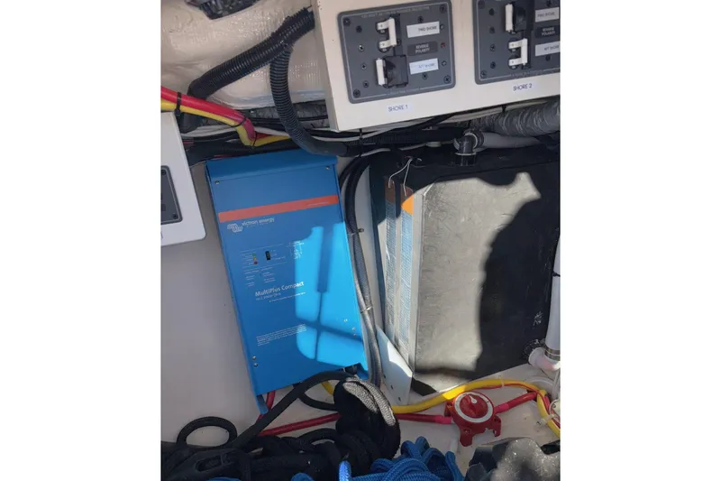 Sea Fever IV Yacht Photos Pics Electrical system inside 2022 Catalina 355 boat, featuring Victron Energy MultiPlus Compact inverter.