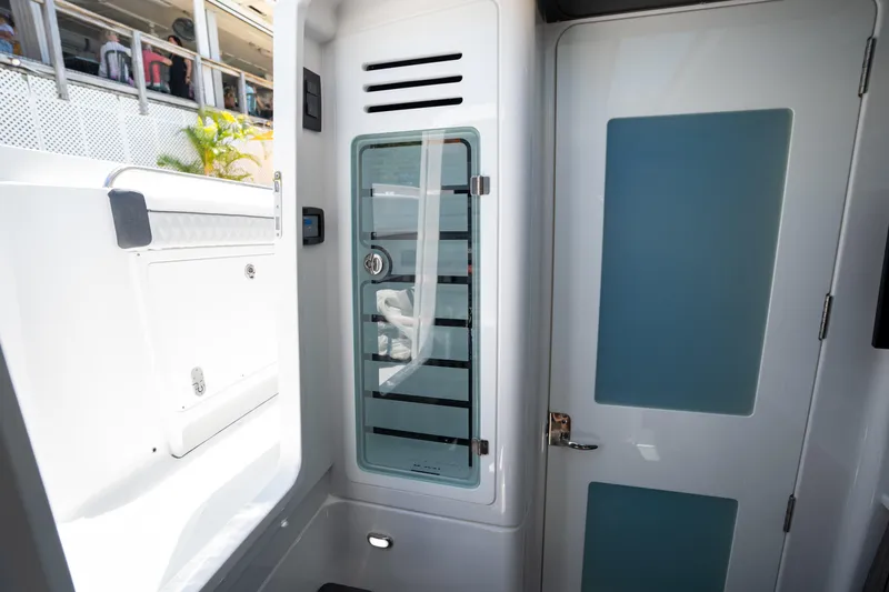  Yacht Photos Pics 2024 Blackfin 400CC interior with modern design and sleek storage compartments.