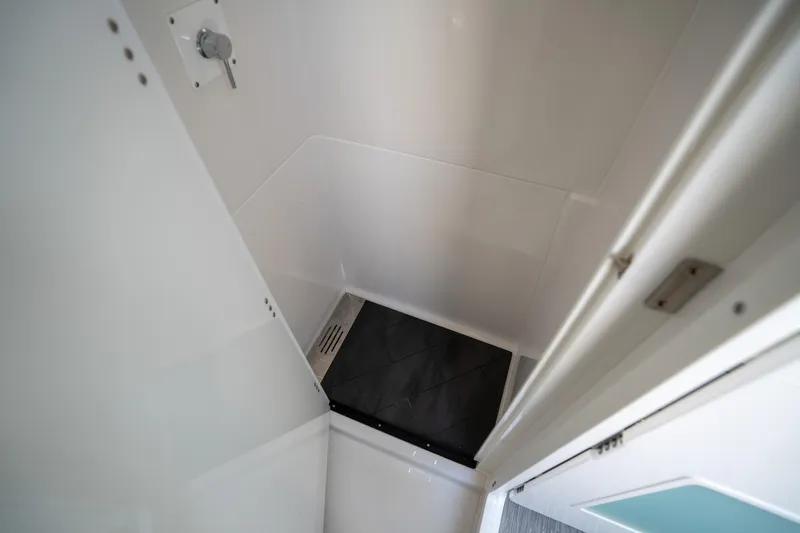 Yacht Photos Pics 2024 Blackfin 400CC boat interior shower area with sleek design and modern fixtures.