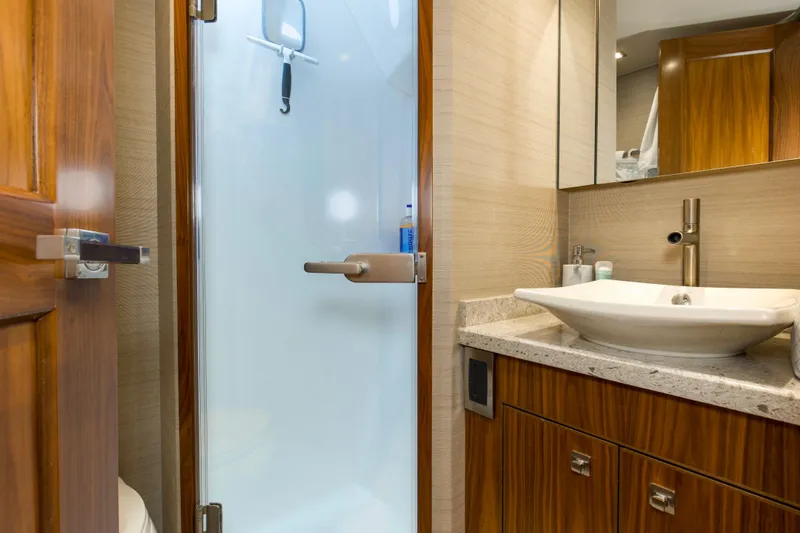 Touche Yacht Photos Pics 2016 92 Viking Enclosed Bridge Touché Captain's Stateroom Head